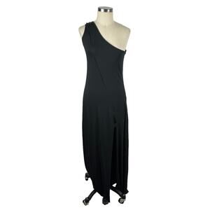 LA HAINE INSIDE US Black One Shoulder Draped Maxi Dress Medium Classic Glam Long
